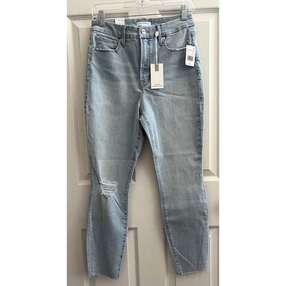 Good American Denim - GOOD AMERICAN Good Waist Crop Raw Edge High Rise Jeans